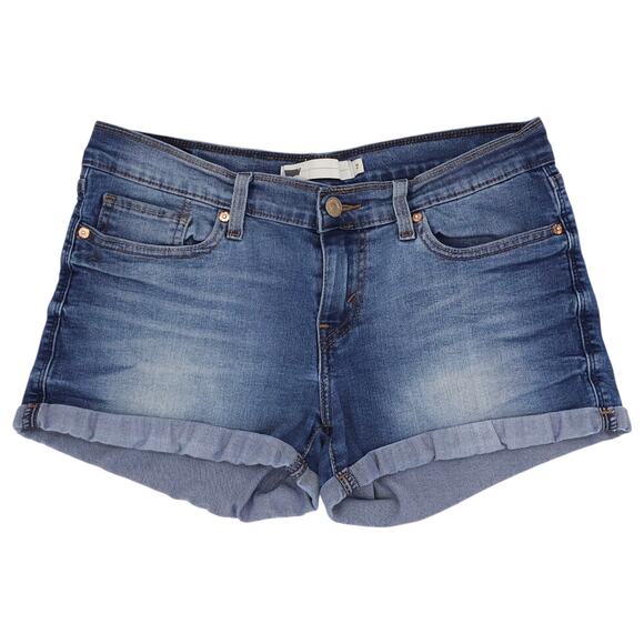 Levis Shorts Womens 7 Blue Mid Rise Stretch Pocket Cuffed Casual Denim - Picture 2 of 12